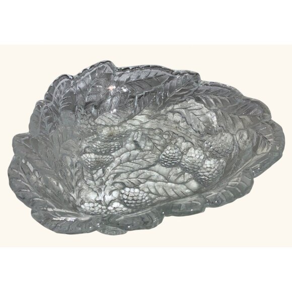 Clear Pressed Glass Leaf & Berry Design Decorative Bowl - Picture 1 of 10